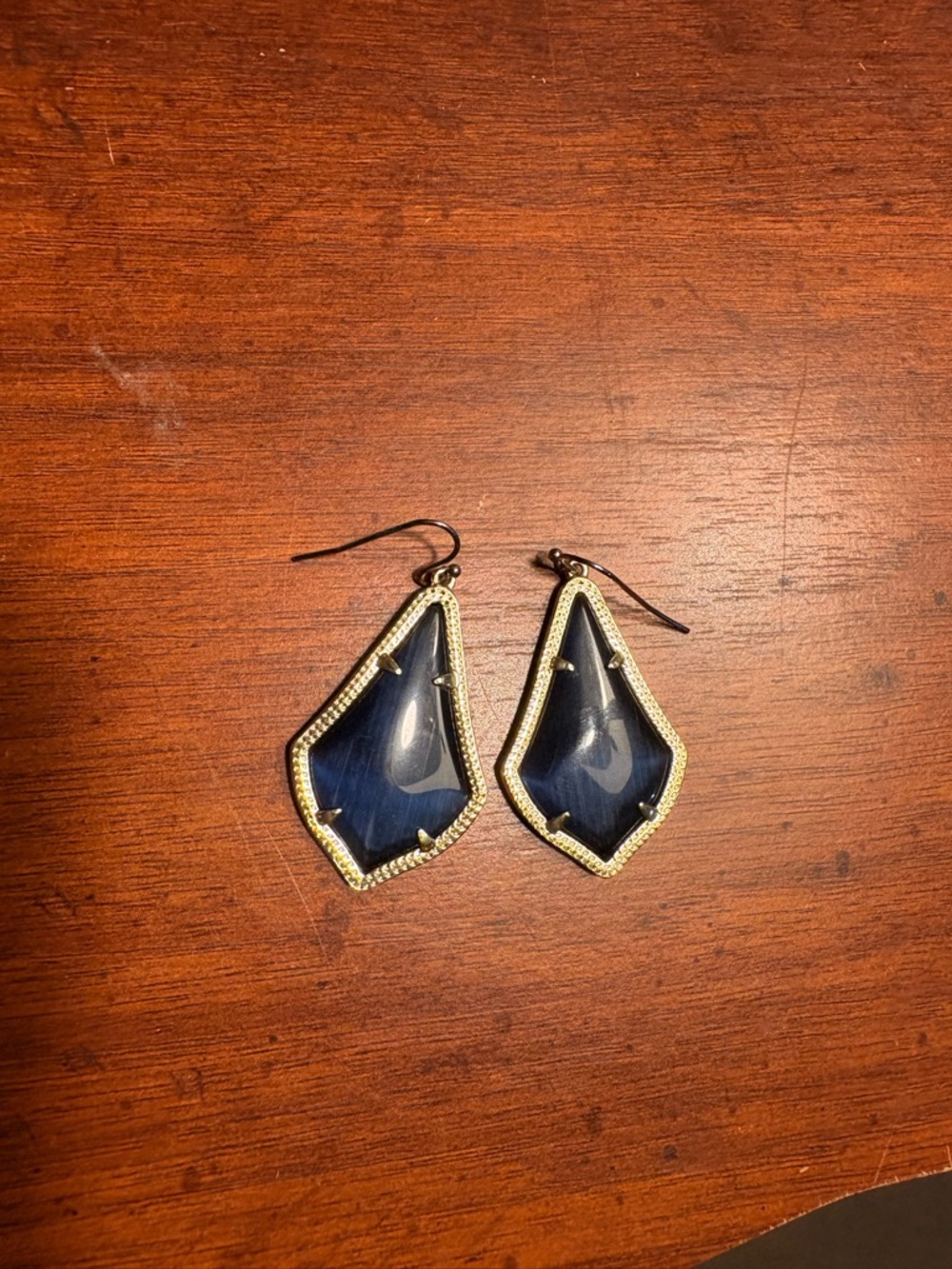 Kendra Scott Navy Blue Teardrop Dangle Earrings with Gold Trim